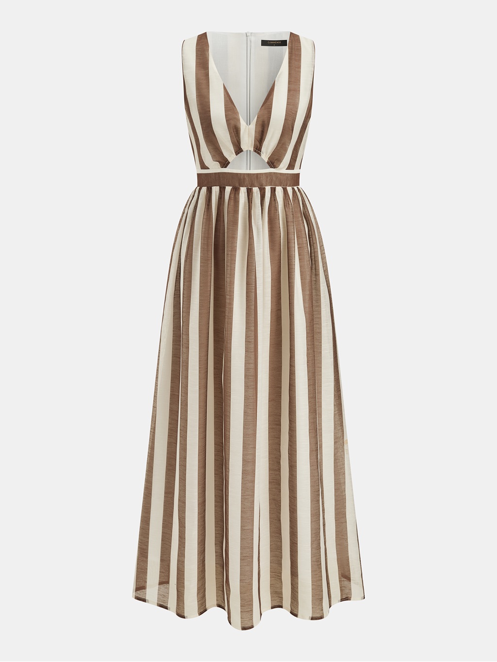Nwt Commense Striped V-Neck Maxi Dress In Brown And Cream